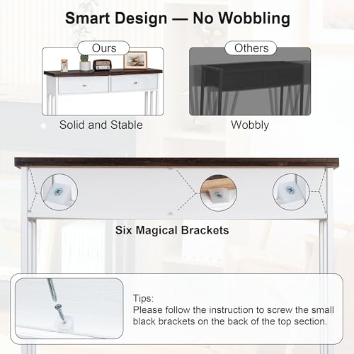42" Solid Wood Console Table with 2 Fabric Drawers, Entryway Table with Storage Shelves, Sofa Table for Entryway, Hallway, Living Room, Kitchen or Behind Couch in Foyer, White - color: White