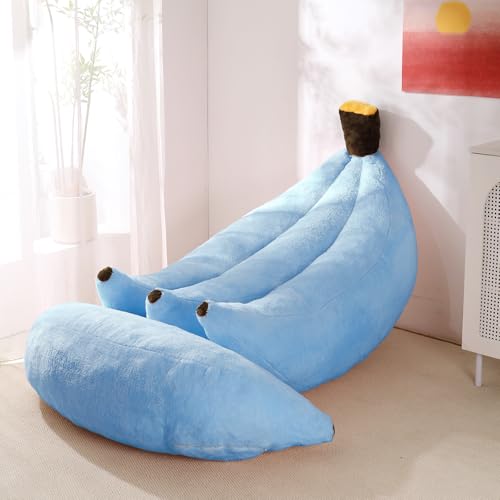 Banana Bean Bag Chair with Ottoman, Floor Sofa Bed with Footrest, Comfy Convertible Lounger for Adults, Plush Couch for Bedroom, Living Room or Dorm, L-SkyBlue - color: Skyblue, size: Large
