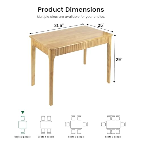 31.5" Solid Wood Dining Room Table,Rectangular Kitchen Real Wooden Table | 2 Person Modern Farmhouse Mid Century Fluted Design Furniture Desk for Home,Small Space,Apartment,Living Room Nature - color: Nature, size: 31.5" L x 25" W x 29" H