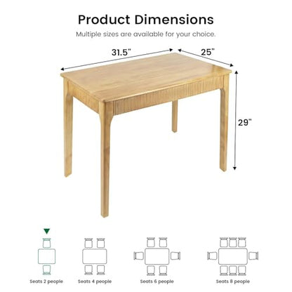 31.5" Solid Wood Dining Room Table,Rectangular Kitchen Real Wooden Table | 2 Person Modern Farmhouse Mid Century Fluted Design Furniture Desk for Home,Small Space,Apartment,Living Room Nature - color: Nature, size: 31.5" L x 25" W x 29" H