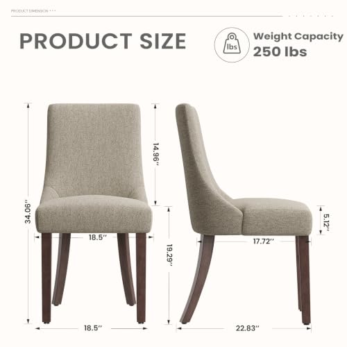 MALOL Wooden Dining Chairs Set of 2, Upholstered Kitchen & Dining Room Chairs with Solid Wood Legs Curved Backrest Farmhouse Accent Chair for Dining/Kitchen/Living Room, Camel - color: Camel, size: Set of 2