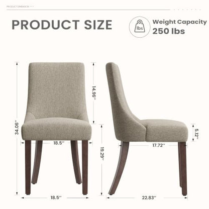 MALOL Wooden Dining Chairs Set of 2, Upholstered Kitchen & Dining Room Chairs with Solid Wood Legs Curved Backrest Farmhouse Accent Chair for Dining/Kitchen/Living Room, Camel - color: Camel, size: Set of 2