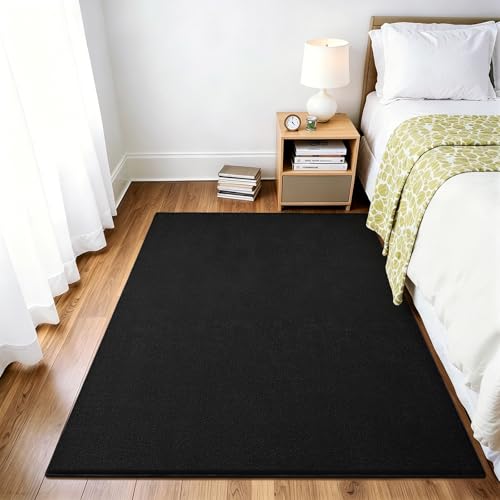 Vasofe 3x5 Black Rug, Area Rugs for Bedroom Living Room, Memory Foam Rug | Thickened Throw Carpet, Super Soft Kids Boys Girls Room Rug, Non Slip Washable Carpets for Dorm Nursery Classroom Office - color: Black, size: 3' x 5' (Rectangular)