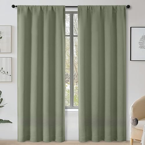 Sally Sage Green Blackout Curtains 84 Inches Long 2 Panels Set for Bedroom Living Room, Solid Thermal Insulated Privacy Room Darkening Window Treatment Drapes, 2 Pcs Each W40 x L84 Inch, Sage - color: Sage Green, size: 40"W x 84"L (Pack of 2)