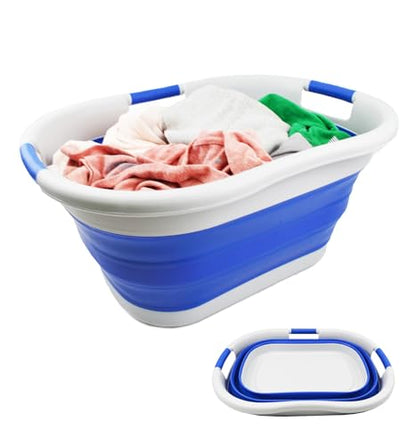 SAMMART 40L (10.5 gallon) Collapsible Plastic Laundry Basket - Foldable Pop Up Storage Container/Organizer - Portable Washing Tub - Space Saving Hamper/Basket (1, Grey/Purplish Blue) - color: Grey/Purplish Blue