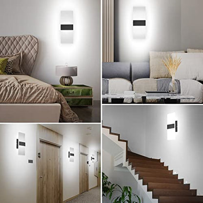 TRLIFE Dimmable Wall Sconces, Modern Wall Sconces Set of 2 Hardwired Wall Mounted Lights 12W 6000K Cool White LED Wall Sconce Lighting for Bedroom Bedside Living Room Bathroom Stairway(2 Pack, Black) - color: Cool White, size: Black Brushed Aluminum