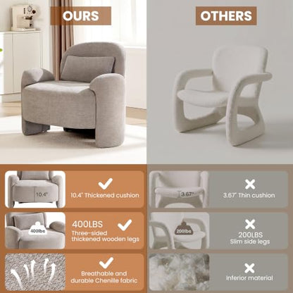 Accent Chair for Living Room, Modern Chenille Fabric Lounge Reading Sofa Chair with Lumbar Pillow, Upholstered Arm Chairs for Bedroom, Office, Light Grey - color: Light Grey
