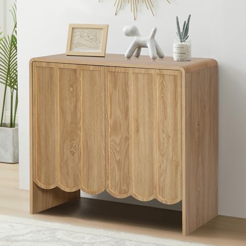 Accent Sideboard Buffet Cabinet, Storage Cabinets with 2 Doors, Farmhouse Wood Cabinet with Adjustable Shelves and Wave Panel for Living Room, Dining Room, Entry - Natural - color: 2 Doors Natural, size: 15.7"D x 31.5"W x 29.5"H (2 Door)