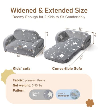 little dove 2-in-1 Kids Couch, Kid Sofa that Fold Out, Glow in the Dark Kid Chair, Extra Wide Kids Sofa, Comfy Kids Chair, Convertible Couch, Gifts for Girls & Boys, Star - color: Star