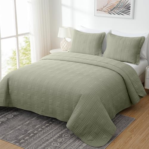 Chezmoi Collection Kingston King Size Bedspread Set, 3-Piece Sage Green Oversized Quilted Microfiber Lightweight Bedspread Coverlet (118"x106") for All Seasons - color: Sage, size: King