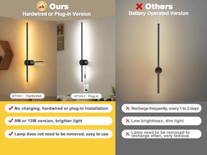 GOODATE Wall Sconces Set of Two with Remote, Stepless Colors 3000K-6500K & Stepless Dimming, Hardwire or Plug-in, 180° Rotate, LED Black Plug in Wall Sconces with Timer & Night Light, 39.4 Inches - color: Black, Stepless Color Temperature: 3000K-6500K, si