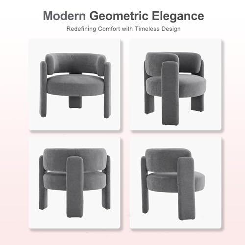 Modern Accent Barrel Chair,Mid Century Single Armchair with Curved Backrest Upholstered Side Reading Chair with 3 Legs Comfy Sherpa Chair for Bedroom and Living Room (Gray, Set of 1) - color: Grey, size: Set of 1