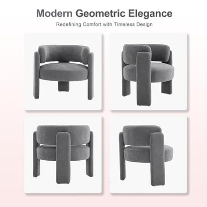Modern Accent Barrel Chair,Mid Century Single Armchair with Curved Backrest Upholstered Side Reading Chair with 3 Legs Comfy Sherpa Chair for Bedroom and Living Room (Gray, Set of 1) - color: Grey, size: Set of 1
