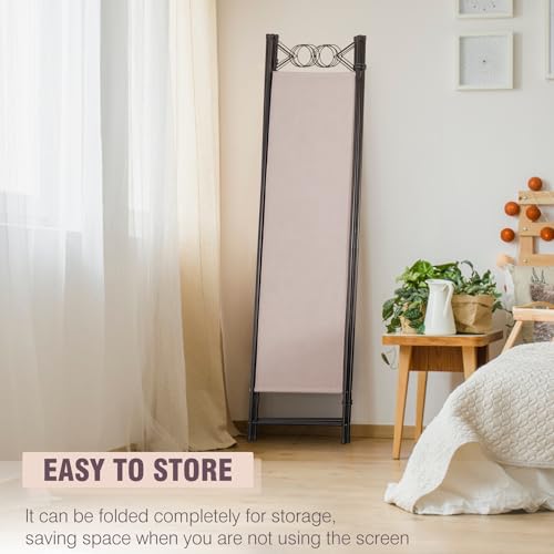 4 Panel Room Divider 6FT Steel Frame Screen Folding Privacy Divider Freestanding Partition for Home Office Bedroom (Tan) - color: Tan