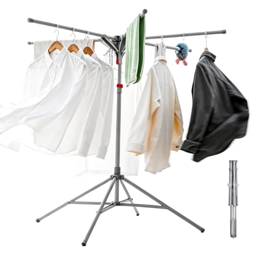 Adjustable Collapsible Umbrella Style Clothes Drying Rack, 4Legs6Telescopic Arms, Space-Saving Freestanding Laundry Airer with Windproof Clips, Easy Setup Indoor Outdoor (Gray-Carbon Steel) - color: Gray-carbon Steel