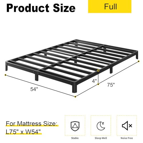 Yicensen 4 Inch Full Bed Frame Low Profile No Box Spring Needed, Heavy Duty Full Size Metal Platform Bed Frame with Rounded Corner Legs, Easy Assembly, Noise Free, Black - size: Full, style: 4 Inch