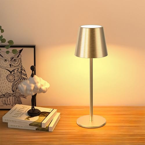 JACKYLED Cordless Table Lamps Rechargeable, 3 Adjustable Height, 5000 Capactiy Operated, 3 Colors Smooth Dimming, Portable LED Waterproof Table Lamp for Dining, Bedroom, Outdoor-Gold - color: Gold, size: 1 Pack-Round Base