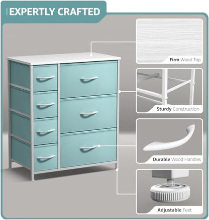 Sorbus Dresser with 7 Drawers - Furniture Storage Chest for Kid’s, Teens, Bedroom, Nursery, Playroom, Clothes, Toys - Steel Frame, Wood Top, Tie-dye Fabric Bins (7-Drawer, Pastel Aqua) - color: Pastel Aqua