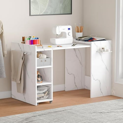 smilesun Folding Dining Table, Wall Mount Foldable Kitchen Table w/Fabric Drawer & Adjustable Storage Shelf, Space Saving Compact Expandable Pull Out Table for Small Spaces, White - color: White