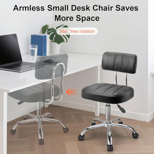 JOSTZHXIN Office Desk Chair with Wheels, Rolling Stool with Backrest Height Adjustable, Swivel Stool with Low Back Lumbar Support, Square PU Leather Swivel Chair with Back