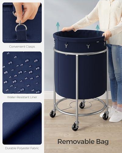 SONGMICS Laundry Basket, Rolling Steel Frame with 2 Locking Wheels, 190 L | Heavy-Duty Laundry Hamper Cart with Removable Bag, Charcoal Blue and Metallic Silver, URLS001Q01 - color: Charcoal Blue + Metallic Silver, size: 190 L (1-Section)