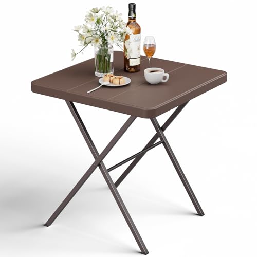 Folding Table, Portable Square Foldable Table No Assembly, Heavy Duty Steel Frame Indoor Outdoor Camping Patio Table with 400 LBS Capacity, Picnic Card Table for Backyard, RV, Small Spaces - color: Coffee, size: 27inch-1 Pack