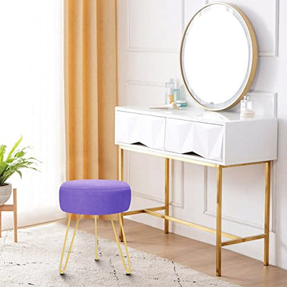 GERANT Multifunctional Vanity Stool - Velvet Footrest Stool-Upholstered Chair Stool -Ottoman Round Modern Dressing Chair - Side Coffee Table Seat with Golden Metal Leg for Living Room (Purple) - color: Purple