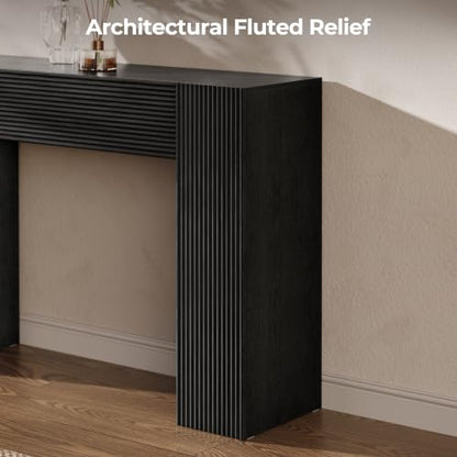 43" Fluted Modern Console Table with Storage, Narrow Entryway Table, Black | Skinny Console Tables for Entryway, Small Entryway Table, Farmhouse Sofa Table Behind Couch for Living Room,Hallway,Entrance - color: Black