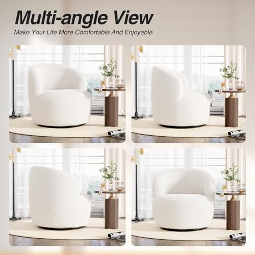FiveWillowise Swivel Accent Chair Set of 2, 360° Small Round Barrel Chairs, Modern Cozy Sherpa Padded Armchair for Living Room, Bedroom, Waiting Room, Office, White - color: White, size: 2 PC