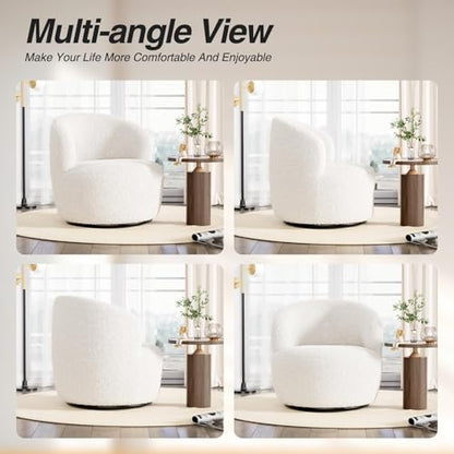 FiveWillowise Swivel Accent Chair Set of 2, 360° Small Round Barrel Chairs, Modern Cozy Sherpa Padded Armchair for Living Room, Bedroom, Waiting Room, Office, White - color: White, size: 2 PC