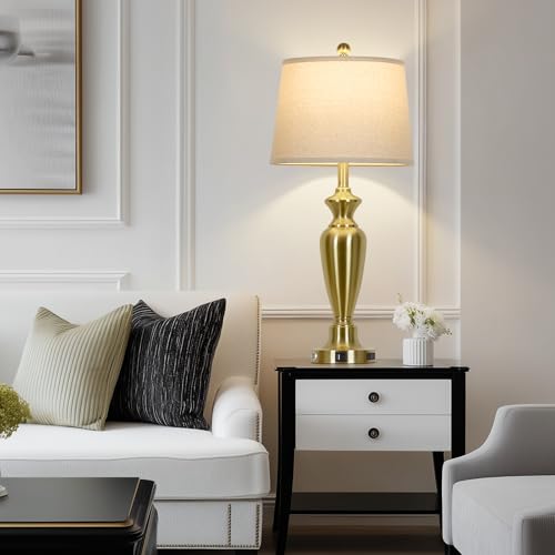 Cinyirong 30" Tall Gold Table Lamp for Living Room, 3-Way Dimmable Touch Control Bedside Lamp for Bedroom Nightstand with USB A+C Ports & AC Outlet (1 Pack) - color: Gold (1 Pack)