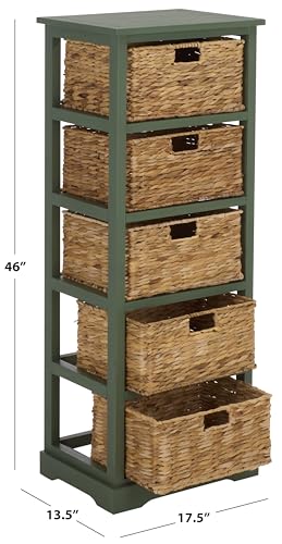 SAFAVIEH Furniture - Vedette 5-Basket Storage Tower - Dusty Green - Solid Wood - Coastal Basket Tower Design - Ideal for Entryway, Living Room, 17.5" W x 13.5" D x 46" H - Fully Assembled (AMH5739J) - color: Dusty Green