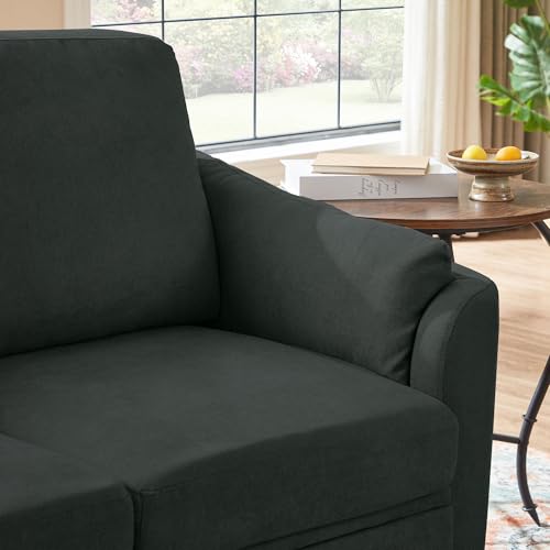 59" Loveseat Sofa, Mid Century Modern Love Seat with Back Cushions, 2-Seat Small Sofa Couch for Living Room Bedroom Small Spaces, Black - color: Black, size: Loveseat Sofa