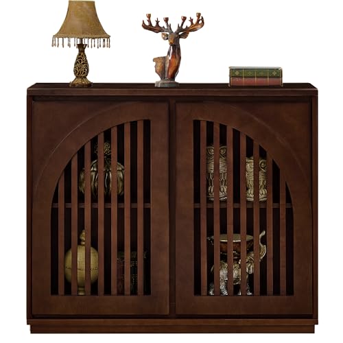 Mid Century Modern Narrow Sideboard Buffet,Small Storage Cabinet | Slim Console Cabinet with Arched Doors & Anti-Tipping Device;Thin Cabinet for Narrow Spaces/Small Spaces/Hallway/Entryway - color: C- Dark Walnut, size: 1 Piece