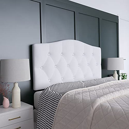 EMMA + OLIVER Tufted Upholstered Queen Size Headboard in White Fabric - color: White, size: Queen