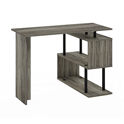Furinno Moore L-Shape Computer Desk with 3-Tier Shelves, French Oak | L-Shape Gaming Desk, Reversible, Computer Desk, for Home Office, Bedroom - color: French Oak/Black, style: 3-Tier Shelves Desk