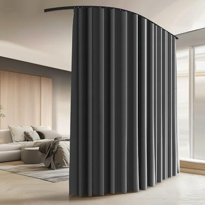 Room Divider Curtains with Ceiling Curtain Track Set Window Curtain for Bedroom,Living Room Total Blackout Thermal Insulated Privacy Ceiling Track Curtain W 6 × H 6 FT Deak-Grey drape&Black track - color: Deak-grey, size: 72"W x 72"L (Pack of 1)