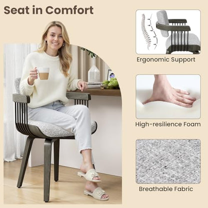 Dining Chairs with Armrest, Set of 2, Mid-Century Modern Kitchen Chair | with Wood Legs, Upholstered Fabric for Dining Room, Kitchen, Restaurant, Cafe, Grey - color: Grey
