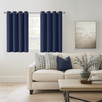 ChrisDowa Navy Blue Blackout Curtains 45 Inches Long 2 Panels for Bedroom | Room Darkening,Light Blocking,Thermal Insulated,Faux Linen,Farmhouse,Grommet,Window Treatment,Drapes,Living Room,52x45 - color: Navy Blue, size: 52"W x 45"L (Pack of 2)