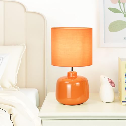 Oslo Small Ceramic Table Lamp for Living Room and Bedroom,Modern Kids Night Table Lamp,Φ7.09×H13.39IN,Bulb Excluded,Orange - color: Orange