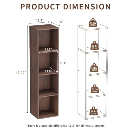 4 Cube Walnut Book Shelf, Tall Bookcase for Home Office Bedroom Living Room - color: Walnut, size: 4 Cube