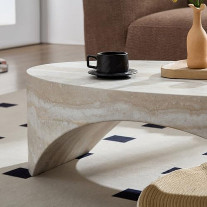 Beige Faux Marble Arch Coffee Table, Fiberglass Modern Accent Table for Living Room, Ready-to-Use Stylish Center Furniture with Durable Build,No Assembly Required(43.31'' Mars Pattern) - color: 43.31'' Mars Pattern