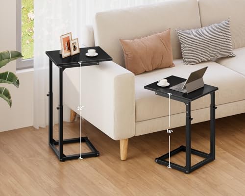 C-Shaped End Table for Couch, 33" Tall C Table Adjustable Height Side Table, Couch Side Tables with Metal Frame Slide Under Sofa, Sofa Table TV Tray for Living Room, Bedroom, Bedside, Black - color: Black, style: Ordinary