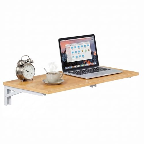 Need 36x20IN Wall Mounted Folding Table for Office Laundry Teak | White Frame Fold Down Wall Mount Desk Folding Wall Table for Small Apartment, Garage&Ironing Station - color: Teak Color Desktop & Warm White Folding Brackets, size: L36" * W20"