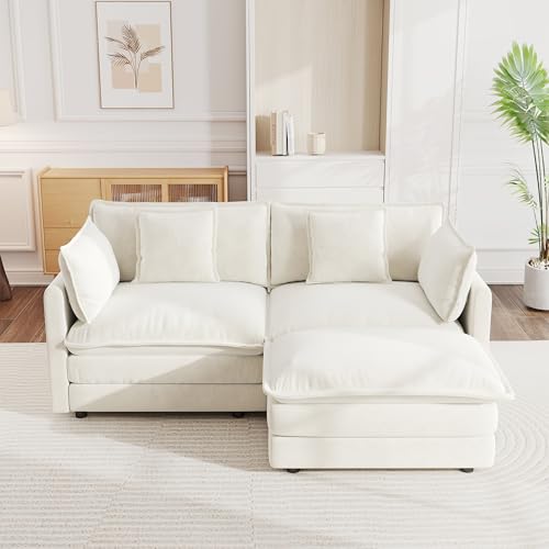 Modular Sectional Sofa, 76.4 Inch L Shaped Couch Set for Living Room, Loveseat Comfy Cloud Couches with Movable Ottoman, DIY Combination, Chenille, Beige - color: Beige, size: 76.4 Inch- L
