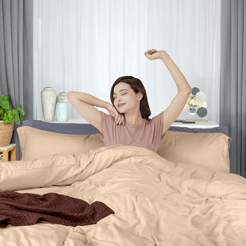 Duvet Cover Twin/Twin XL, 3 PC Cotton Like Polyester, Zipper Closure, Beige | Extra Soft and Breathable, Wrinkle & Fade Resistant, Includes Duvet Cover and 1 Pillow Sham, Comforter Not Included, OekoTex - color: Beige, size: Twin/Twin XL - Duvet Cover Set