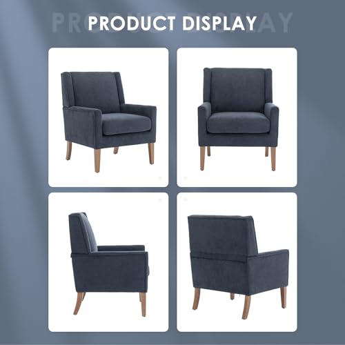 COLAMY Modern Wingback Living Room Chair Set of 2, Upholstered Fabric Accent Armchair, Single Sofa Chair with Lounge Seat and Wood Legs for Bedroom/Office/Reading Spaces, Blue - color: Blue, size: Set of 2
