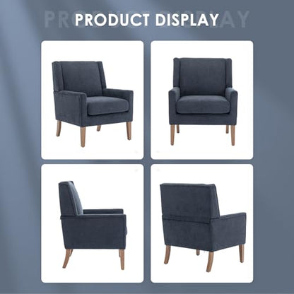 COLAMY Modern Wingback Living Room Chair Set of 2, Upholstered Fabric Accent Armchair, Single Sofa Chair with Lounge Seat and Wood Legs for Bedroom/Office/Reading Spaces, Blue - color: Blue, size: Set of 2