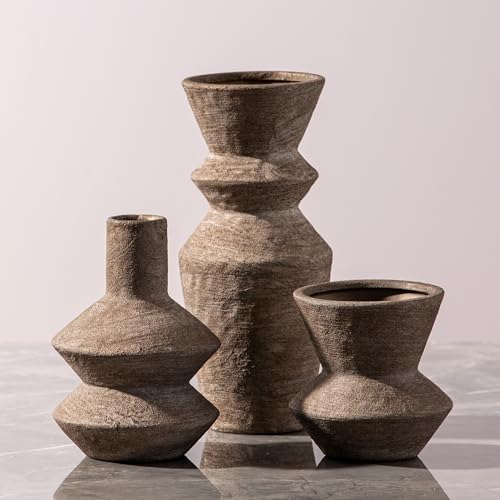 Ceramic Vase Home Table Decor - Brown Flower Vase Set of 3 Living Room Kitchen Decorations Farmhouse Modern Rustic Vases Decorative Centerpiece for Shelf Bedroom Office Bathroom Dining Coffee Desk - color: 10-classic