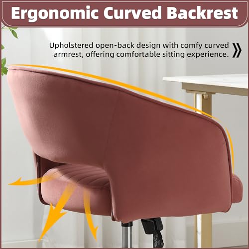 Desk Chair with Wheels, Gold Base, Velvet Accent Vanity Armchair, Rose Red | Spacious‌ Soft Seat, Swivel Height Adjustable, Rocking Function, Modern Stripe for Girls &Women Bedroom Makeup or Nail - color: Rose Red Velvet